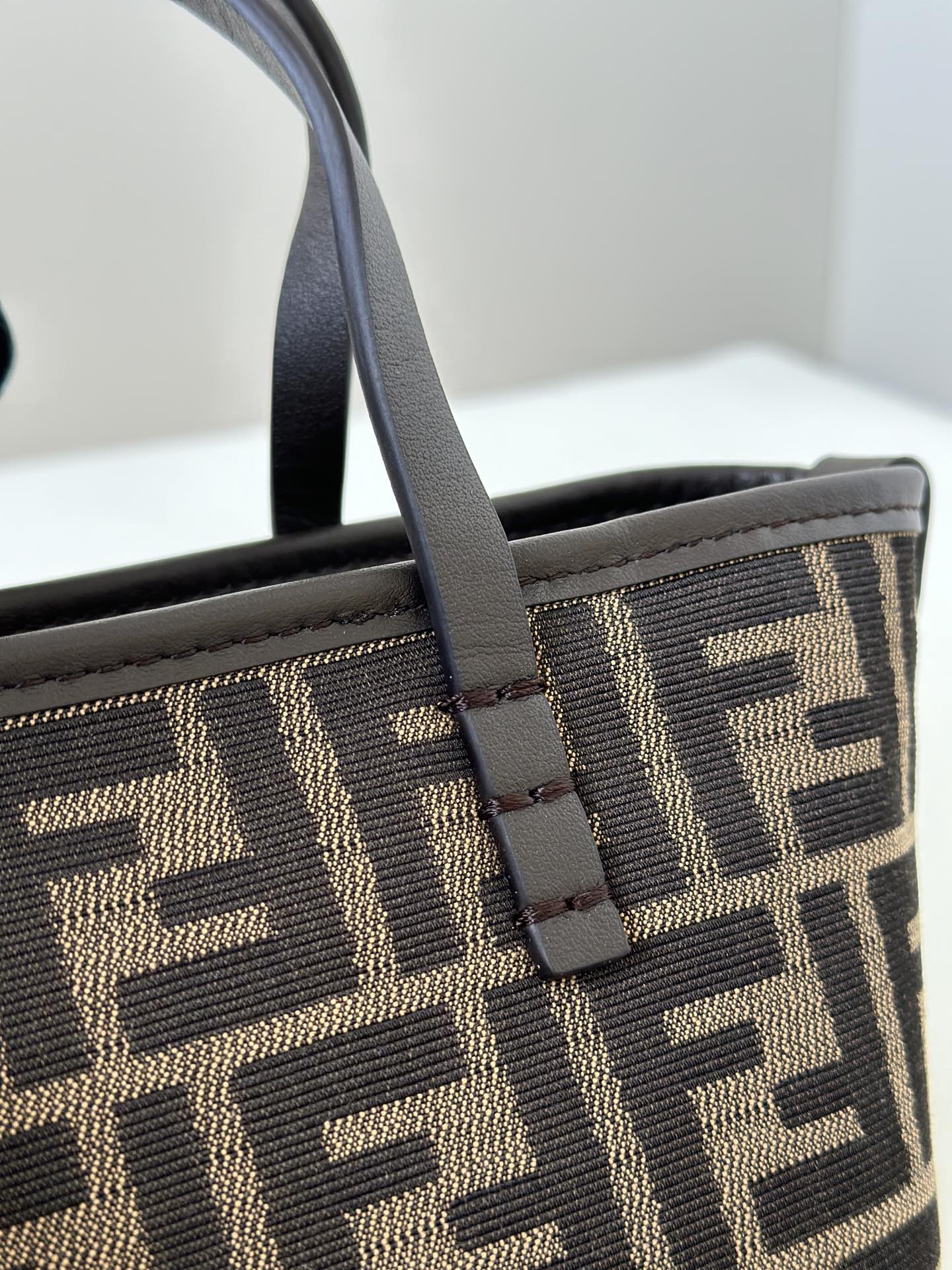 Fendi Mini Roll FF Jacquard Fabric Shoulder Bag Brown